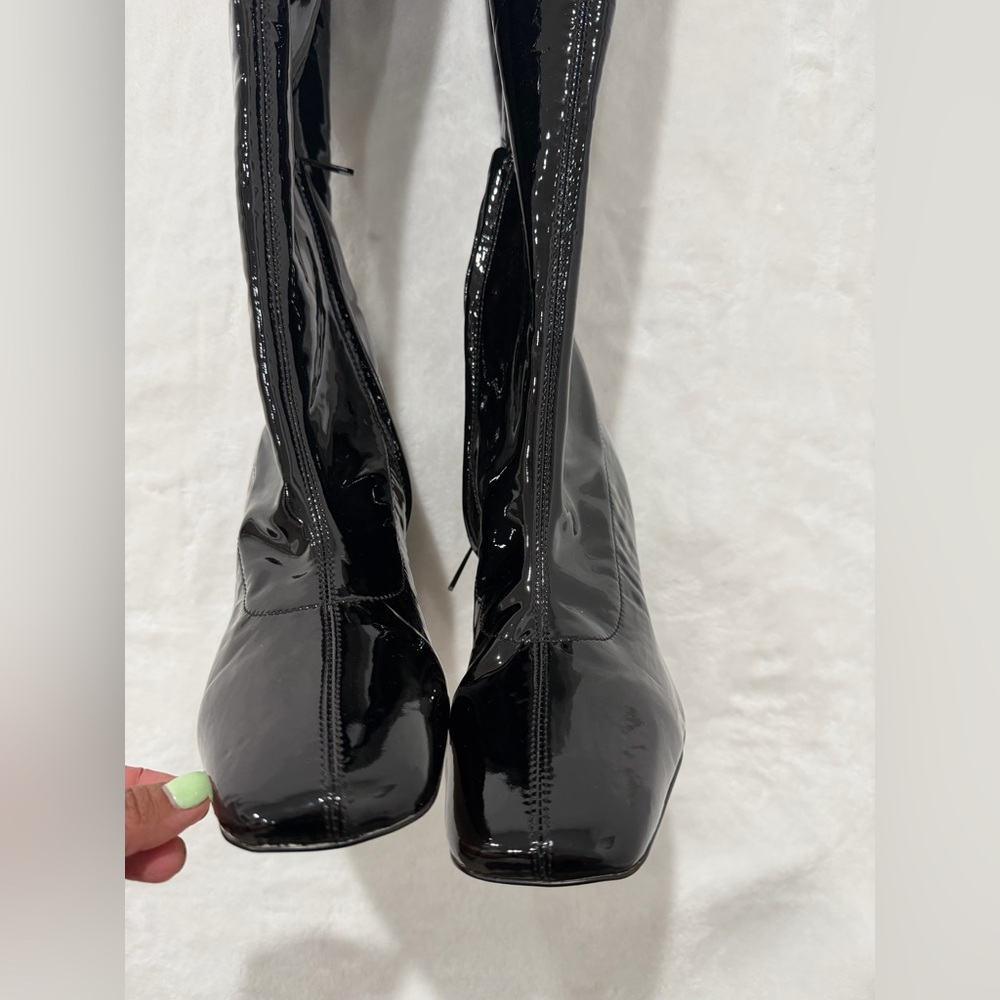 Sam Edelman Size 10.5 Black Patent Knee-High Boots – Pointed Toe Block Heel -New - Picture 4 of 15